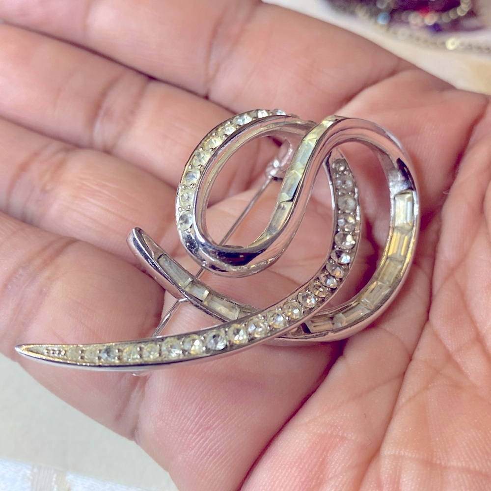 Gorgeous Rare 1900s Marcel Boucher vintage Silver Tone rhinestone Brooch